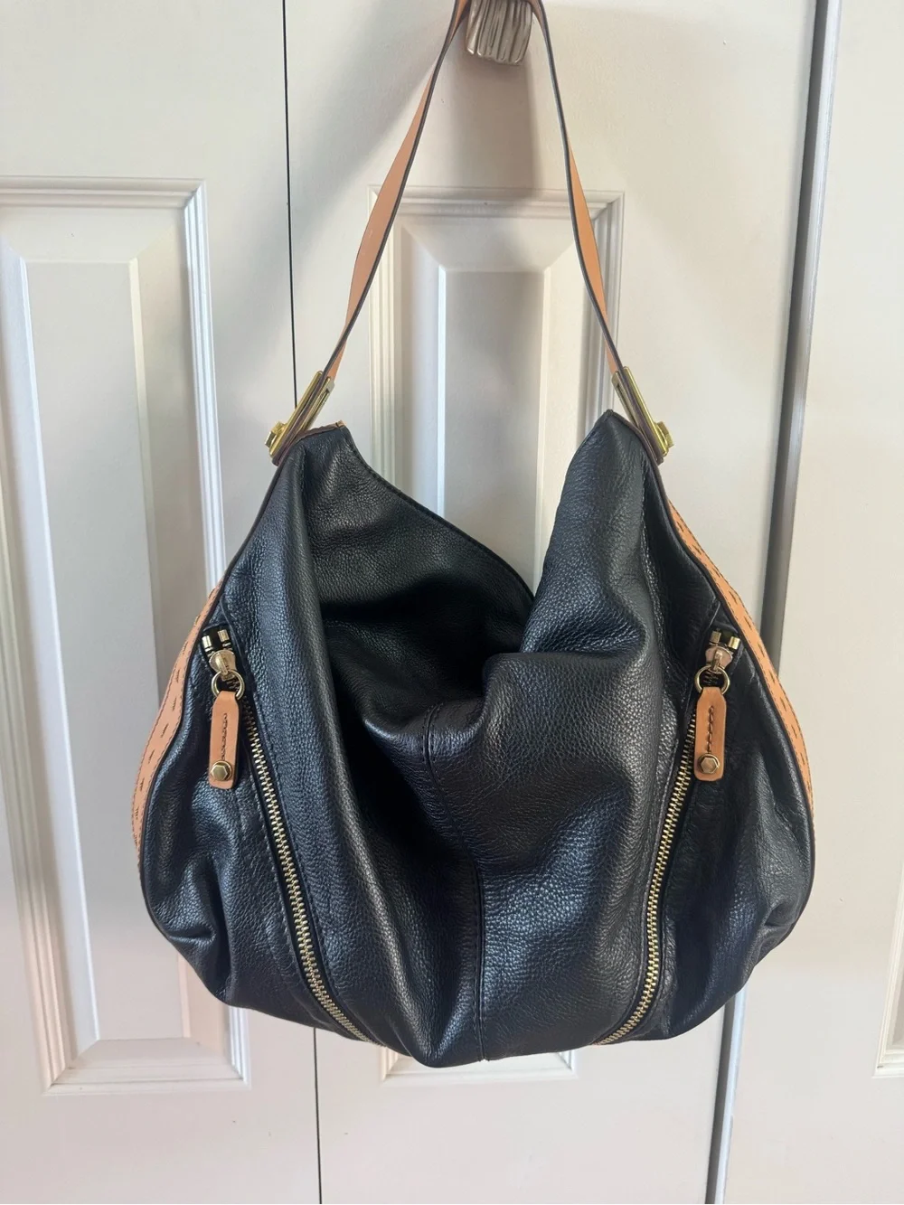 OrYany Black and Tan Leather Hobo Shoulder Bag
